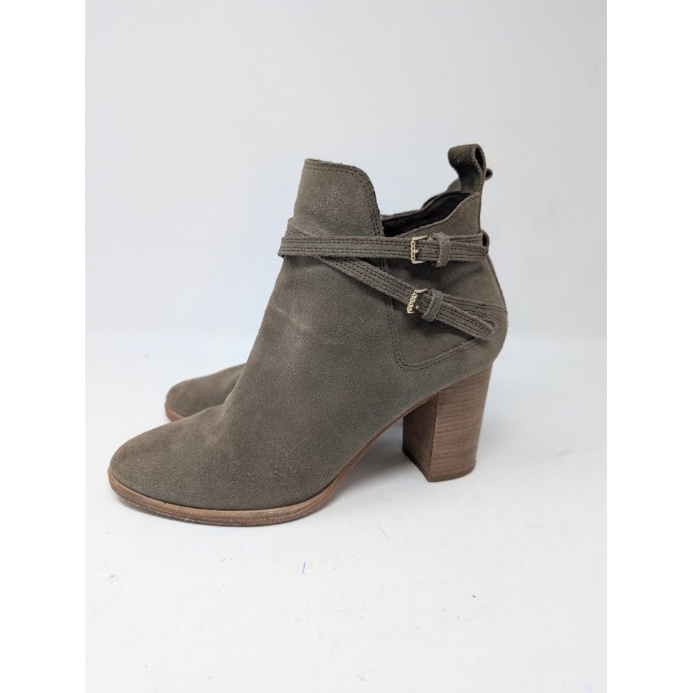 Cole Haan Linnie Gray Suede Strappy Ankle Booties Block Heel Boots sz 7.5